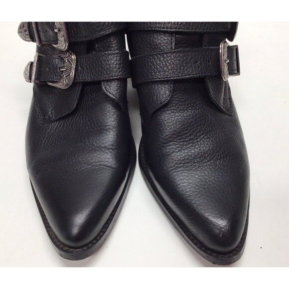 ASOS Black Leather Silver Buckle Boots Booties With Heel Women’s Size 10 - Picture 3 of 16